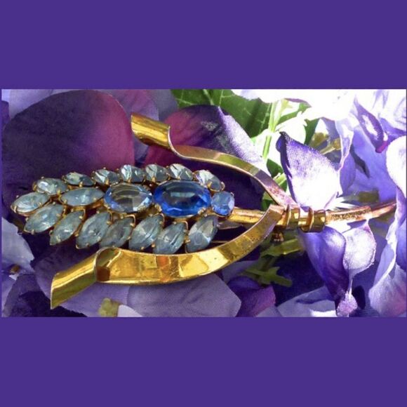 STERLING/GOLD VTG 3.5" BLUE CRYSTAL PIN/ SASH PIN - Picture 4 of 8